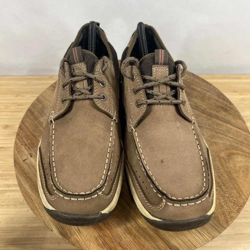 Lands' End Men's Leather Boat Shoes Brown Casual Lace Up Comfort Size 9